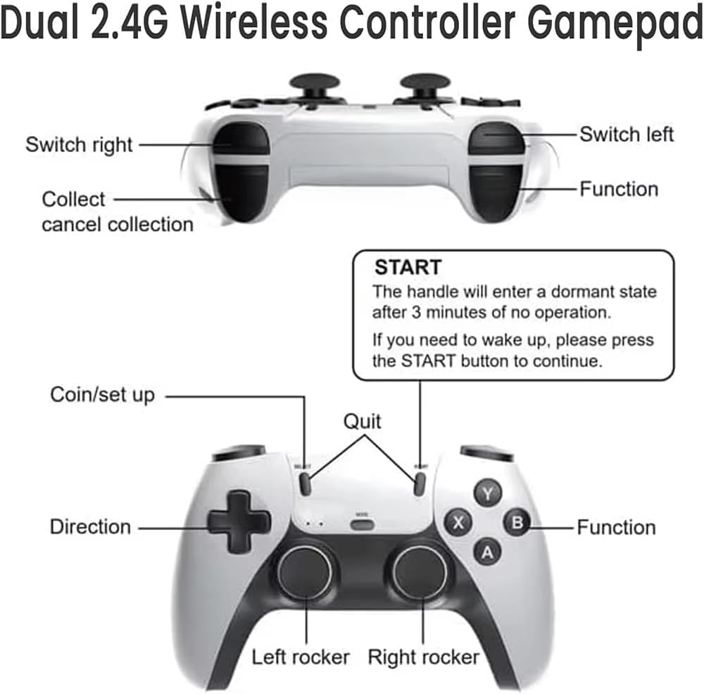 4K TV Game Stick 64GB Retro Game Console with 2 Wireless Controllers T4705