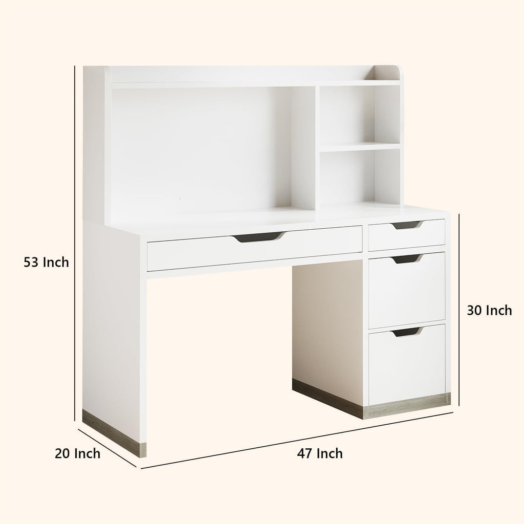 White Desk with Hutch and 4 Drawers I1526