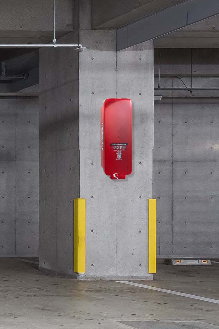 Red Surface-Mounted Fire Extinguisher Cabinet for 2 1/2 lb. or 5 lb. Fire Extinguishers D133
