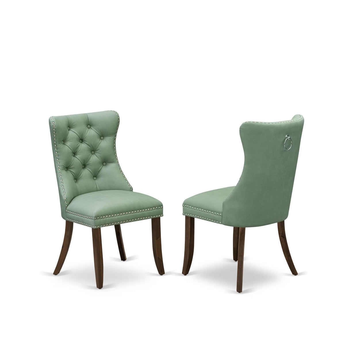 9 Piece Mid-century Dining Table Set with 8 Willow Green Polyester Chairs D6255
