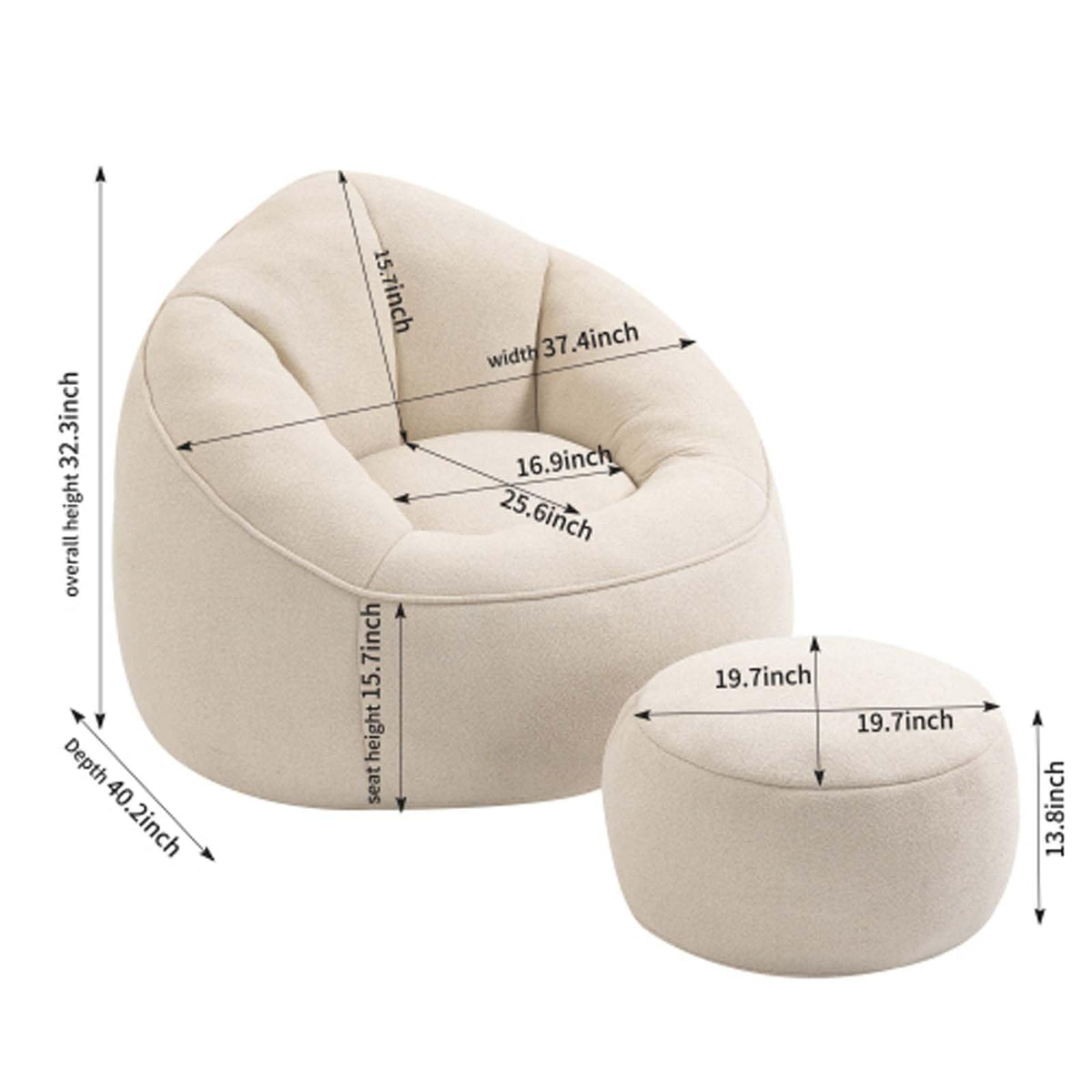 Yellow Memory Foam Bean Bag Chair with Footrest E457