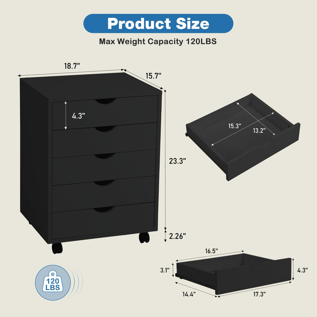 5 Drawer File Cabinet with Wheels I726