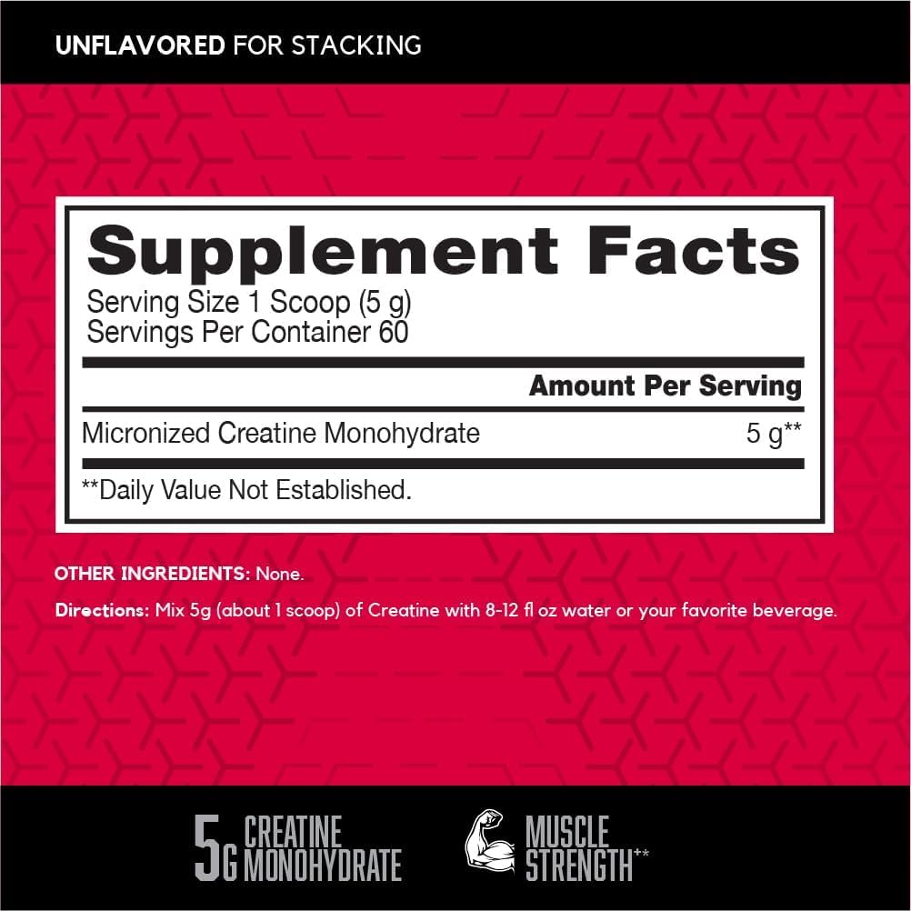 Micronized Creatine Monohydrate Powder, 5g per Serving, 60 Servings X368569
