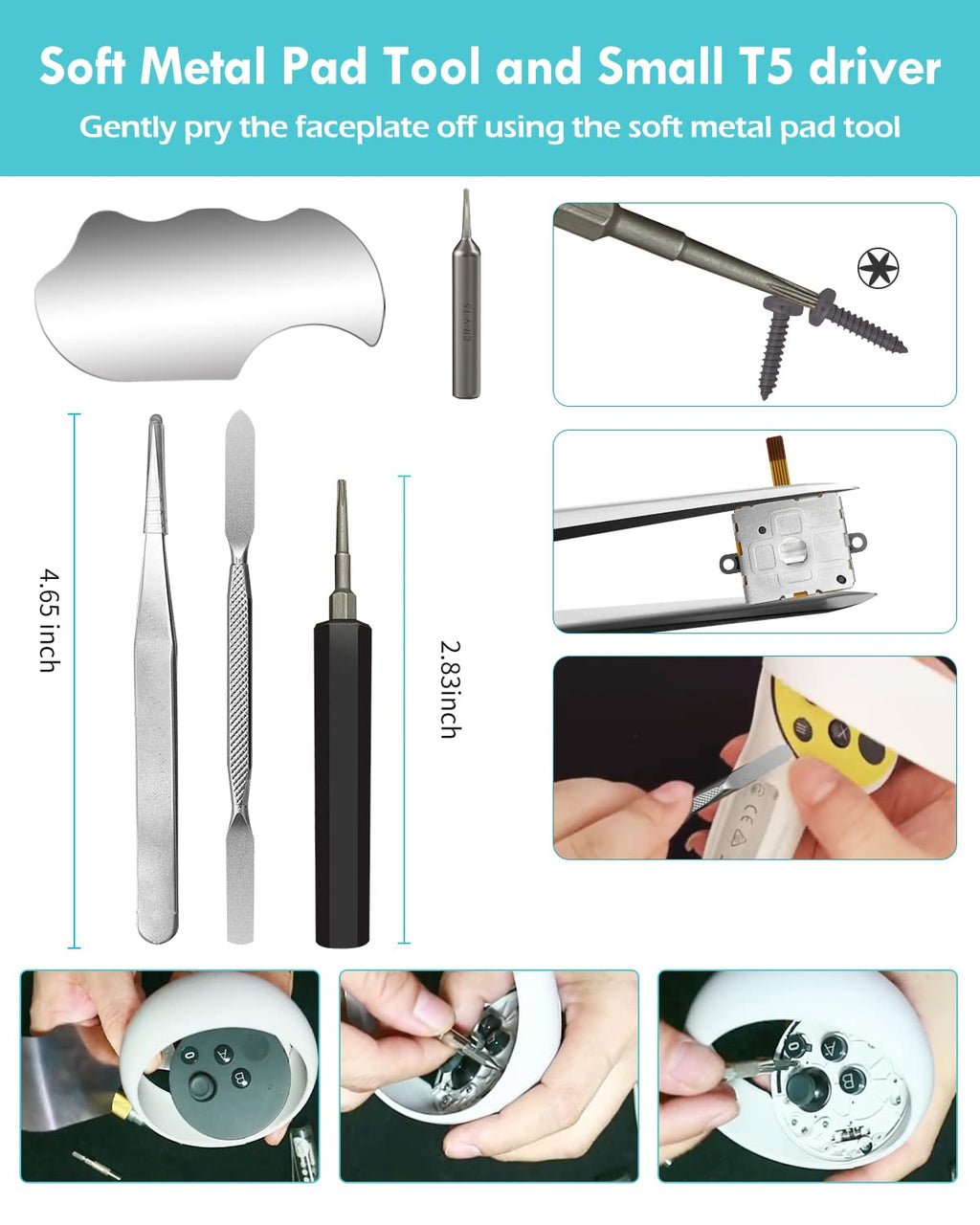 Joystick Replacement Kit for Controller, Include 2 Joysticks, T5 Screwdriver, Tweezer, Pry Tool, 4 Thumbstick Grips Q7403
