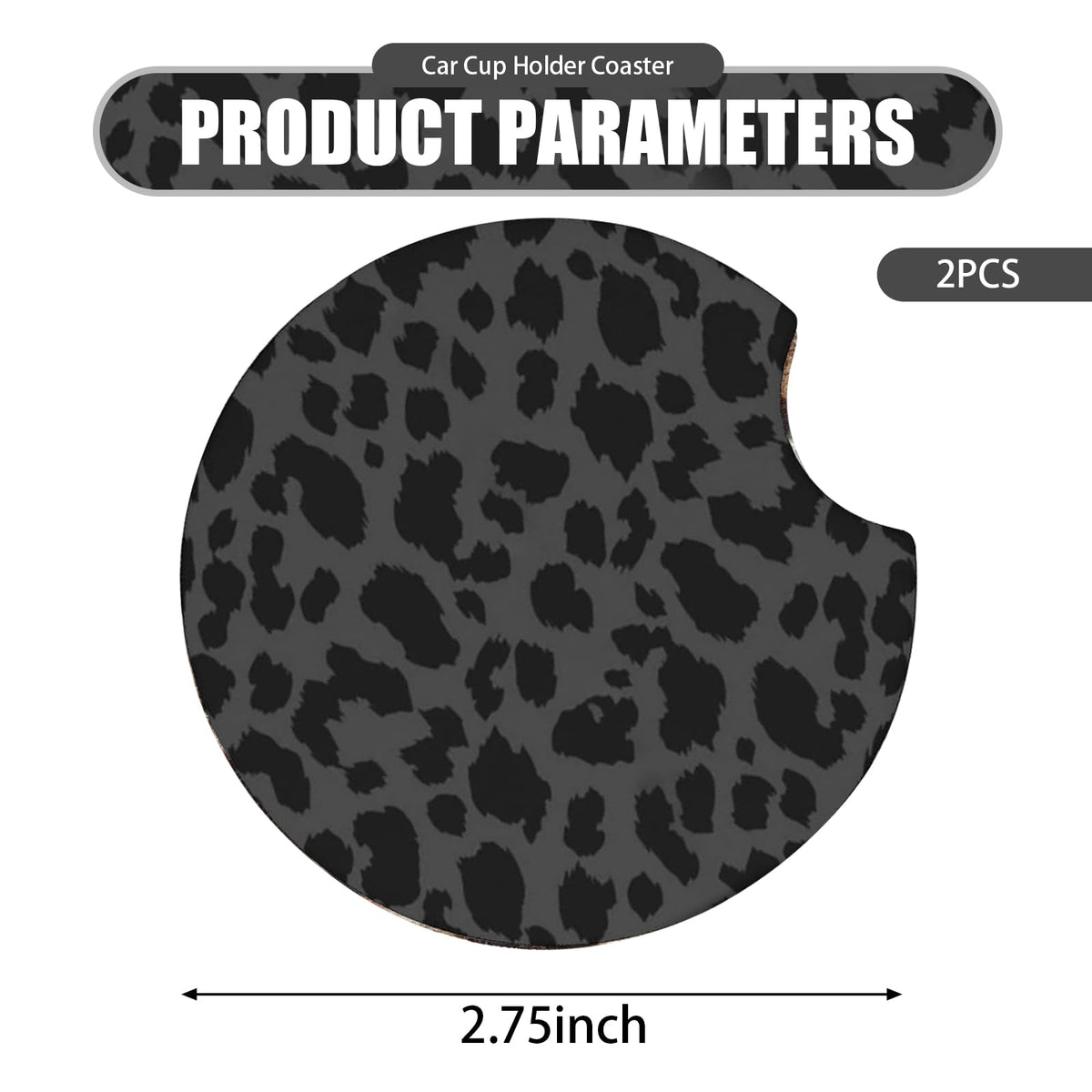 2 PCS Non-Slip Rubber Cheetah Print Car Cup Coasters V9852