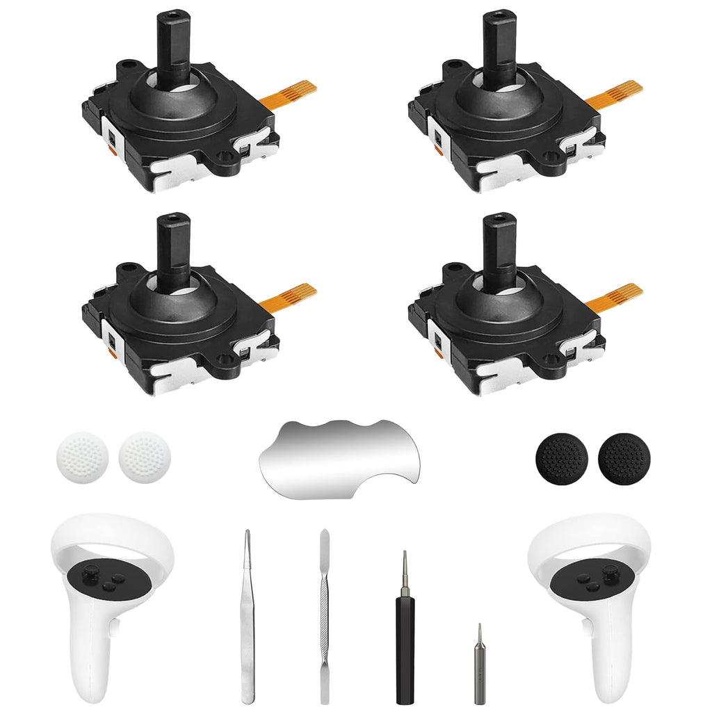 Joystick Replacement Kit for Controller, Include 2 Joysticks, T5 Screwdriver, Tweezer, Pry Tool, 4 Thumbstick Grips Q7403