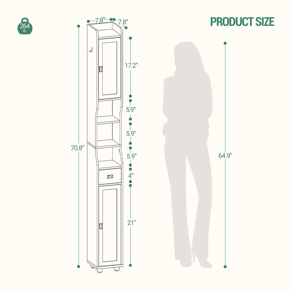 White Tall Narrow Bathroom Storage Cabinet L869