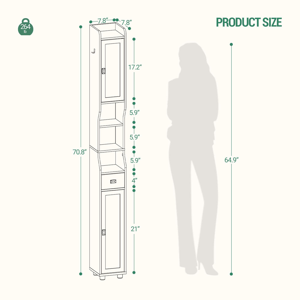 White Tall Narrow Bathroom Storage Cabinet L869