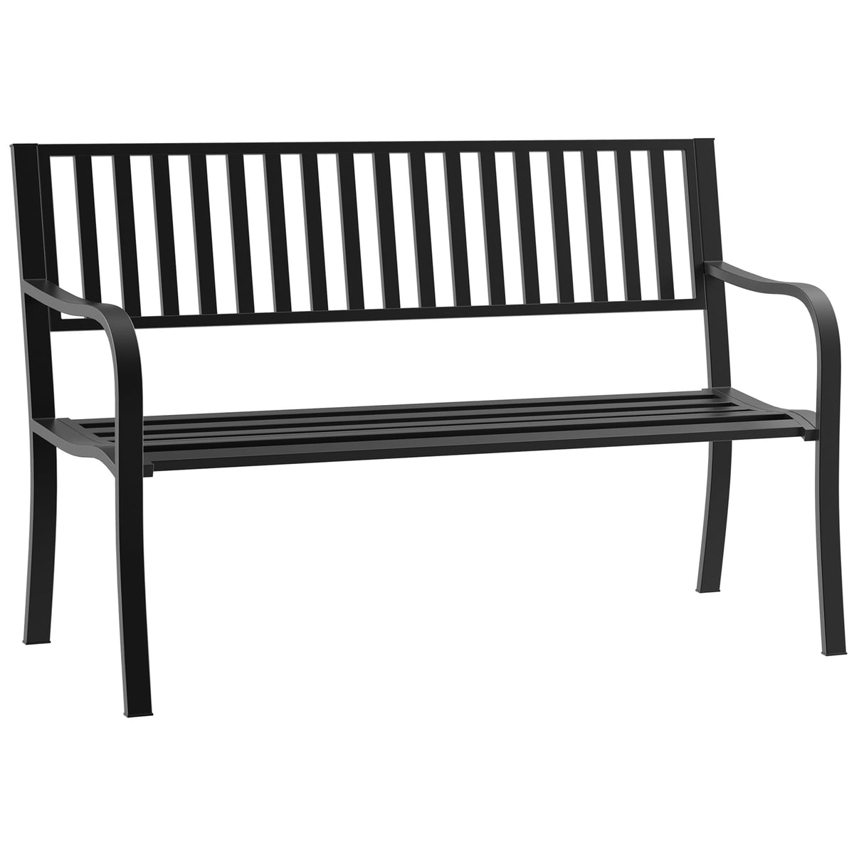 50" Outdoor Garden Bench with Slatted Seat Metal Black K992