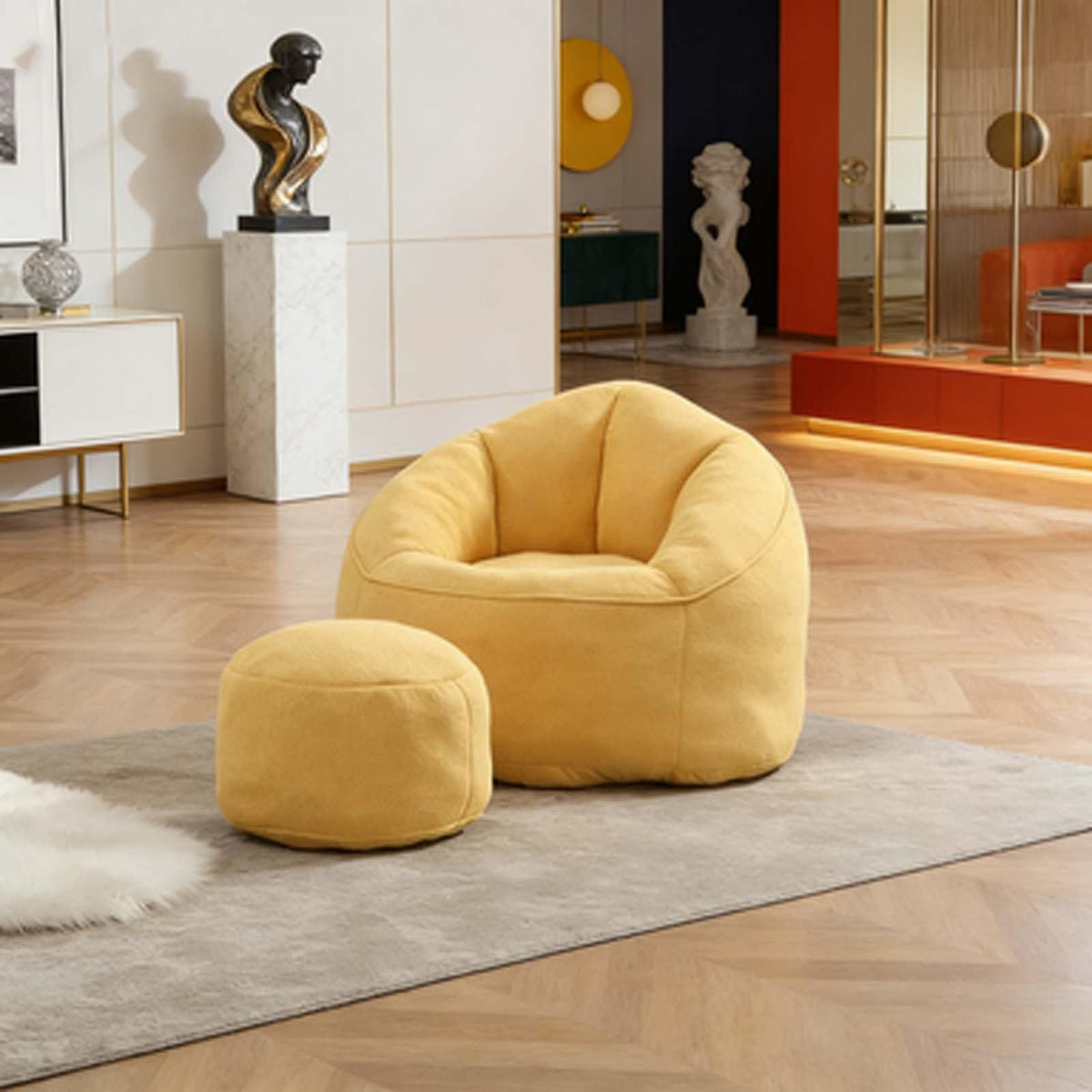Yellow Memory Foam Bean Bag Chair with Footrest E457