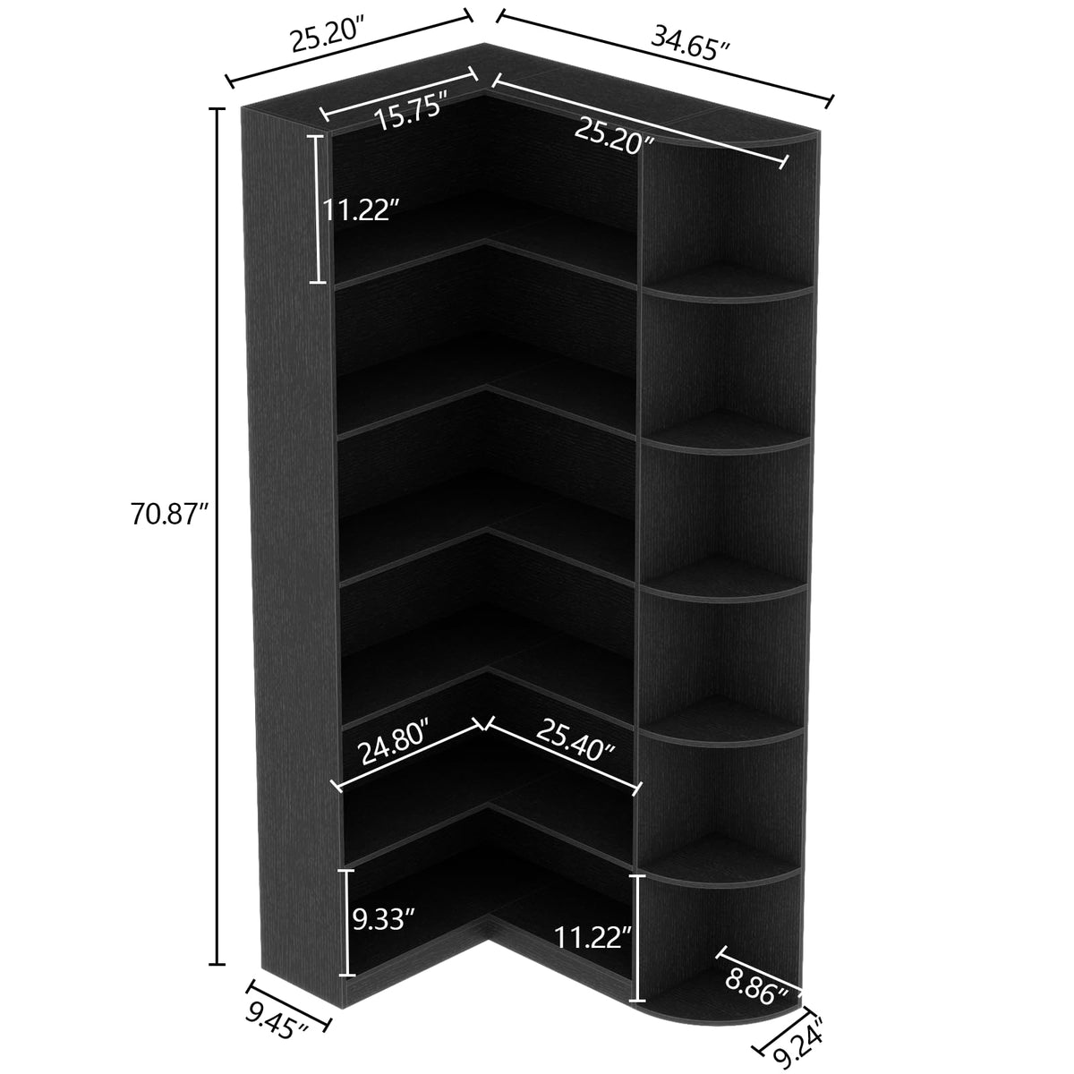 Black 6 Tiers L-Shaped Book Shelf D348353
