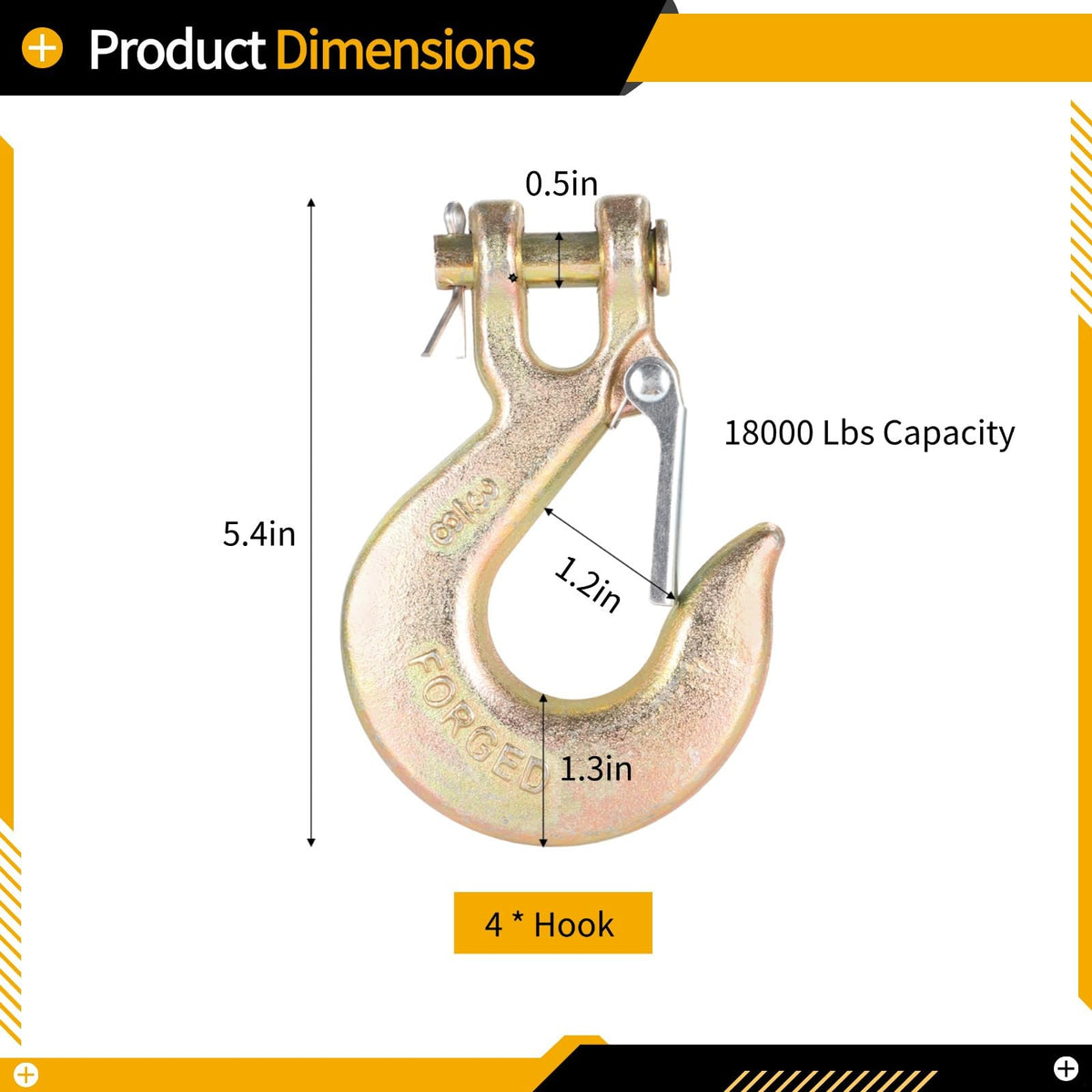 4-Pack 3/8 Forged Clevis Slip Hooks with Safety Latch I501
