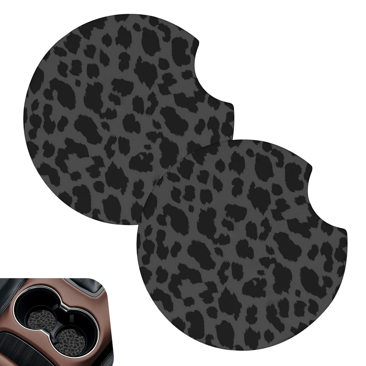 2 PCS Non-Slip Rubber Cheetah Print Car Cup Coasters V9852