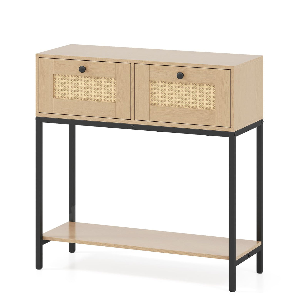 Oak Rattan Console Table with 2 Drawers Q92880