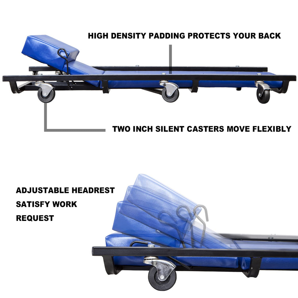 40" Padded Mechanic Creeper with 6 Casters, Blue B560