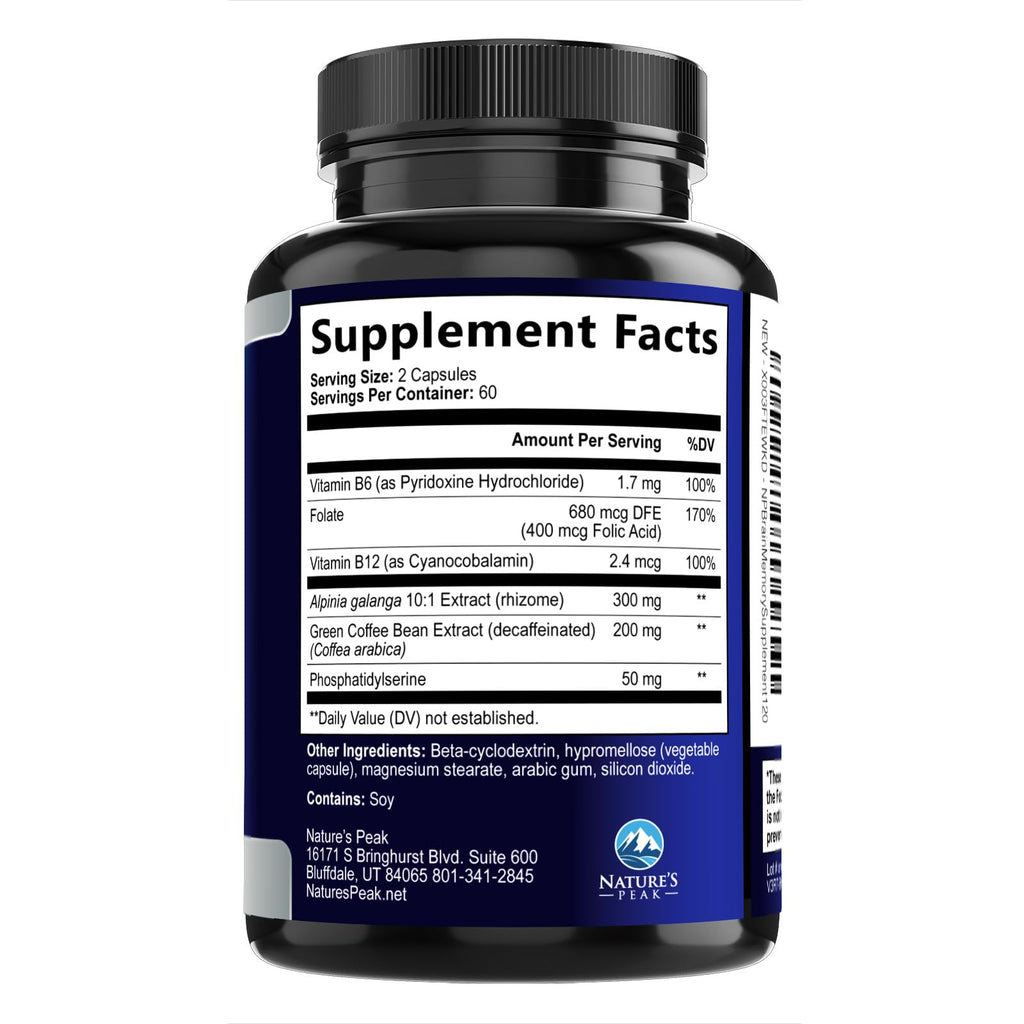 120 Capsules Brain Memory Supplement with Vitamin B6 B12 Folate & Phosphatidylserine E89501