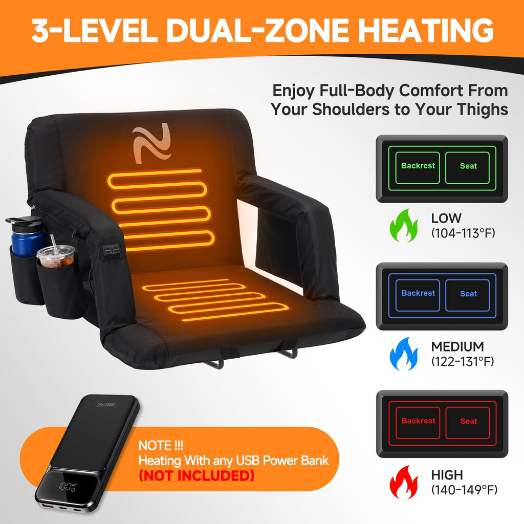 Wide Heated Stadium Seat with Back Support & Cushion K1664