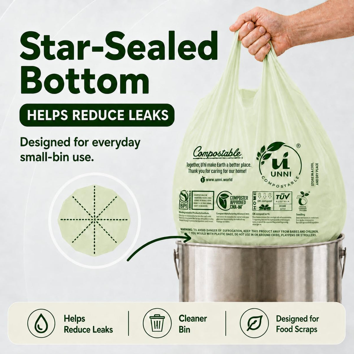 1.6 Gallon Compostable Bags with Easy-Tie Handles, 50 Count Z97371