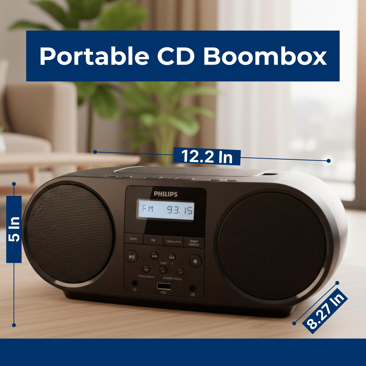 Portable CD Player Boombox with Bluetooth FM Radio USB Aux Input F2464