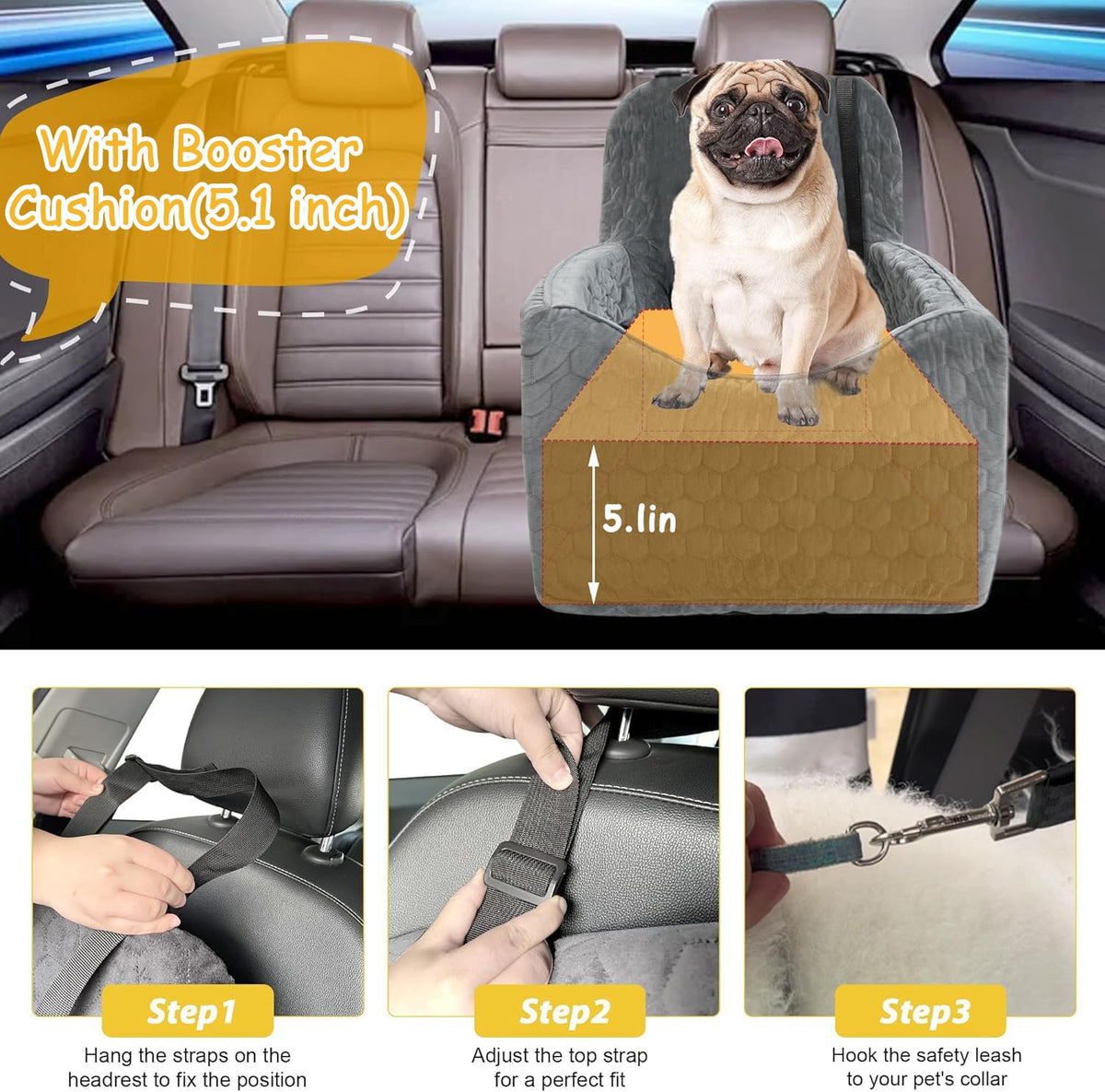 Memory Foam Dog Booster Seat with Washable Removable Cover J668