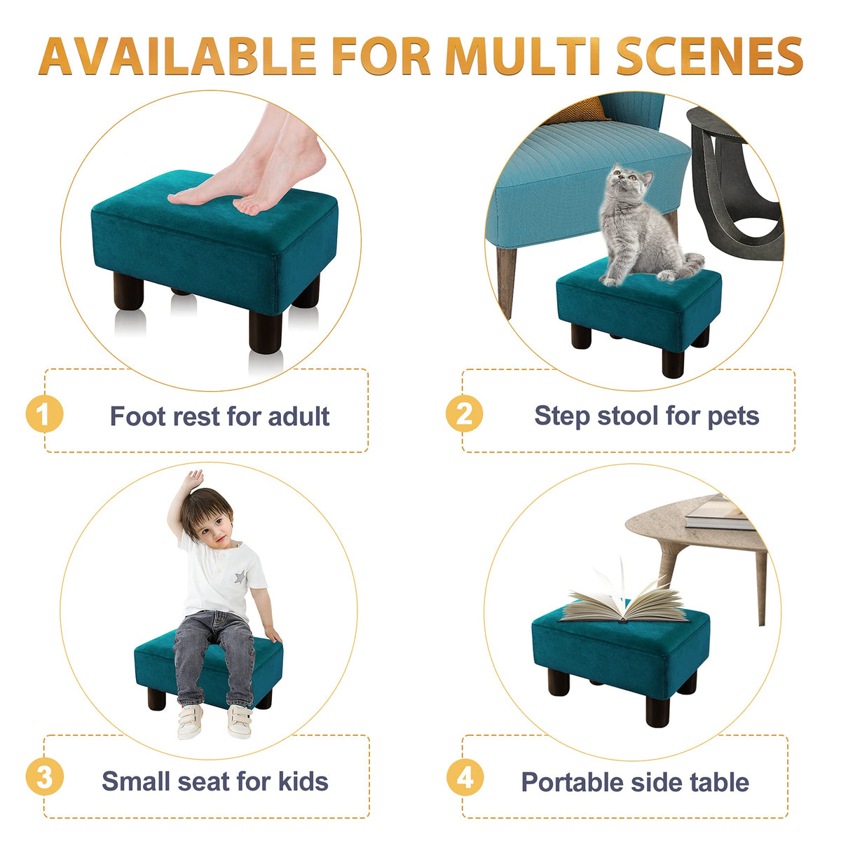 Small Teal Velvet Rectangle Foot Stool Ottoman K576