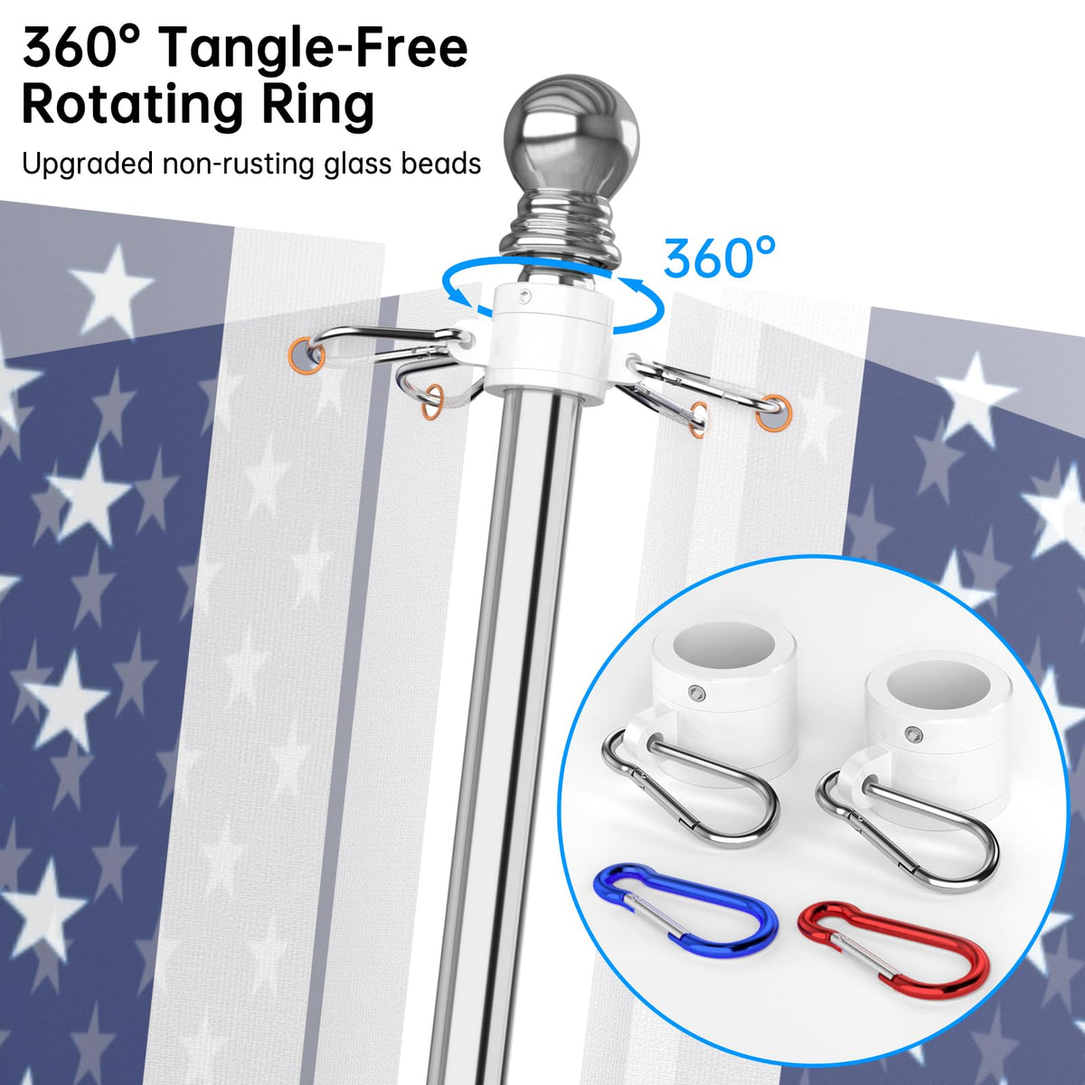 6 FT Stainless Steel Tangle Free Flag Pole Kit A974