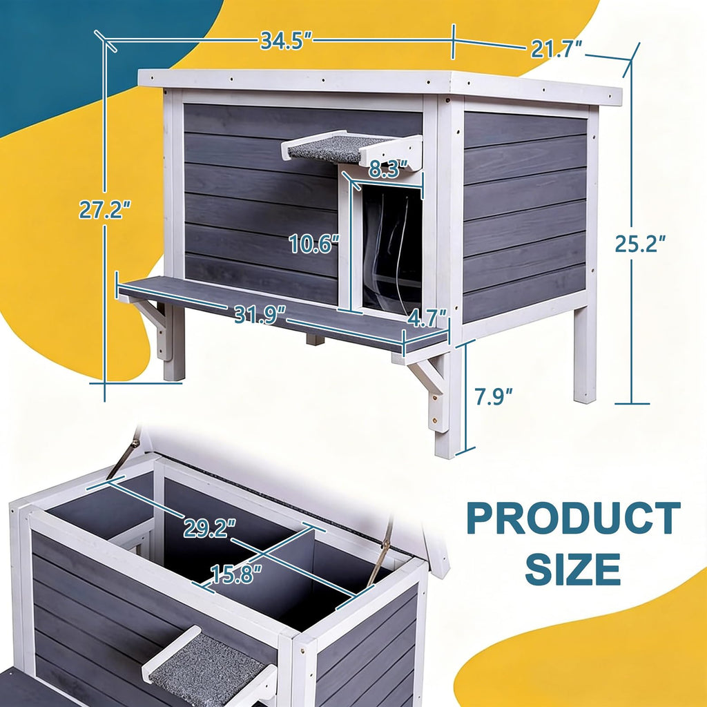 Weatherproof Outdoor Cat House with Elevated Floor C4737