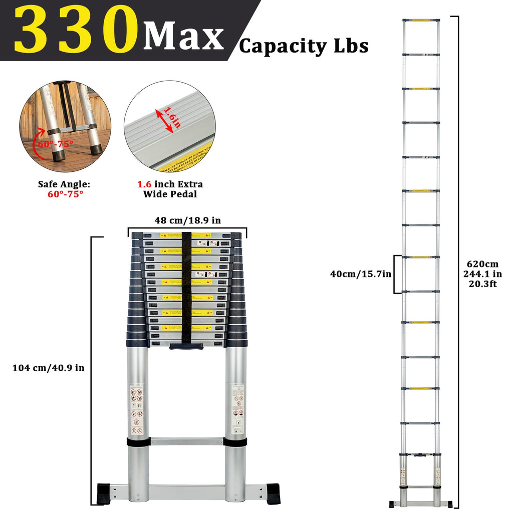 20.3 FT Aluminum Telescopic Ladder 330lbs K6675