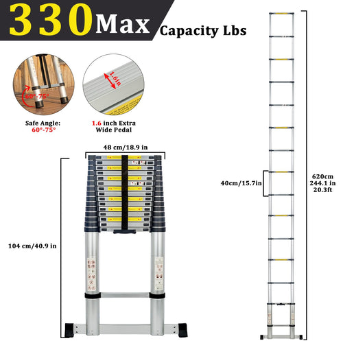 20.3 FT Aluminum Telescopic Ladder 330lbs K6675
