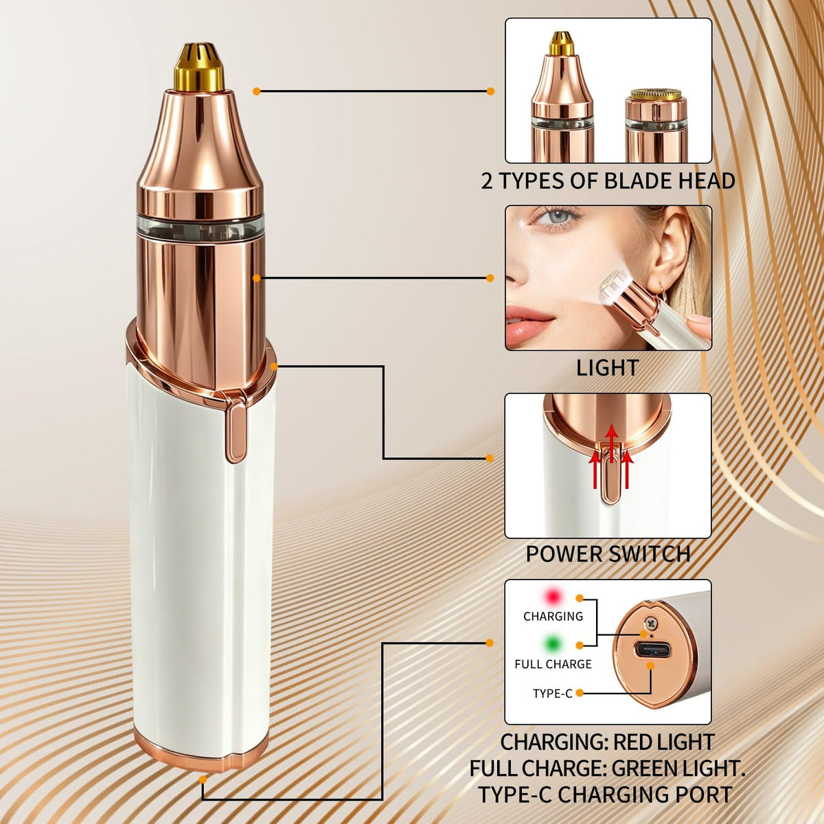 2 in 1 Electric Facial Hair Removal Device with LED Light G151282