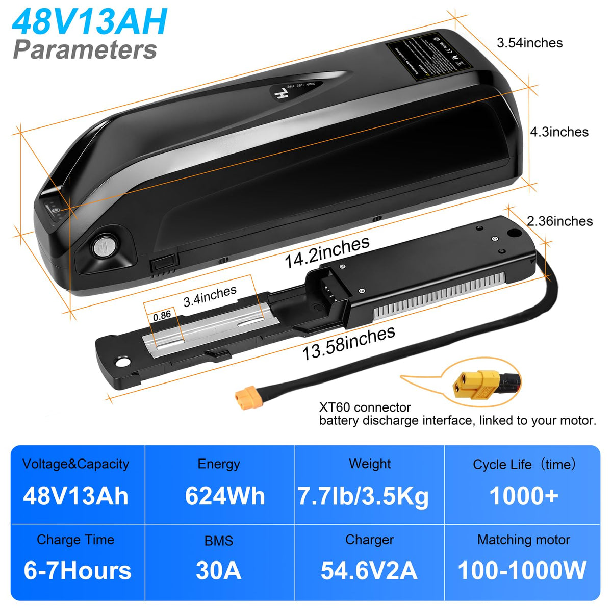 48V 13Ah Lithium Ebike Battery with 30A BMS H424
