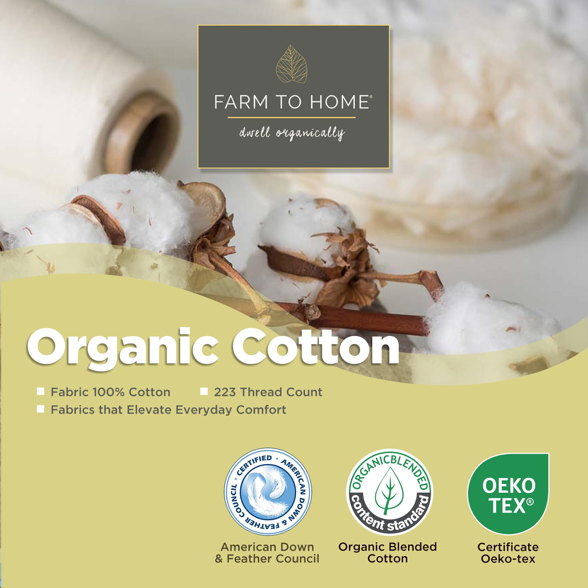 Feather and Down Pillows, 100% Organic Cotton Cover W1639
