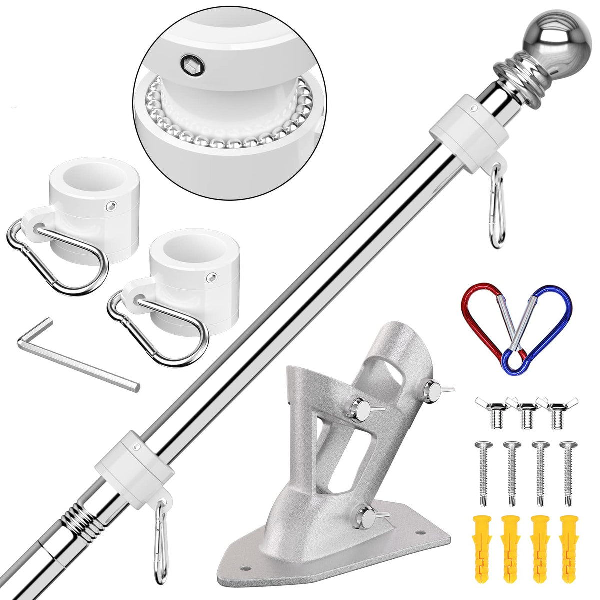 6 FT Stainless Steel Tangle Free Flag Pole Kit A974