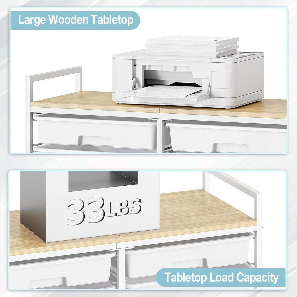 White 12 Drawers Rolling Storage Cart with Wooden Top T8792