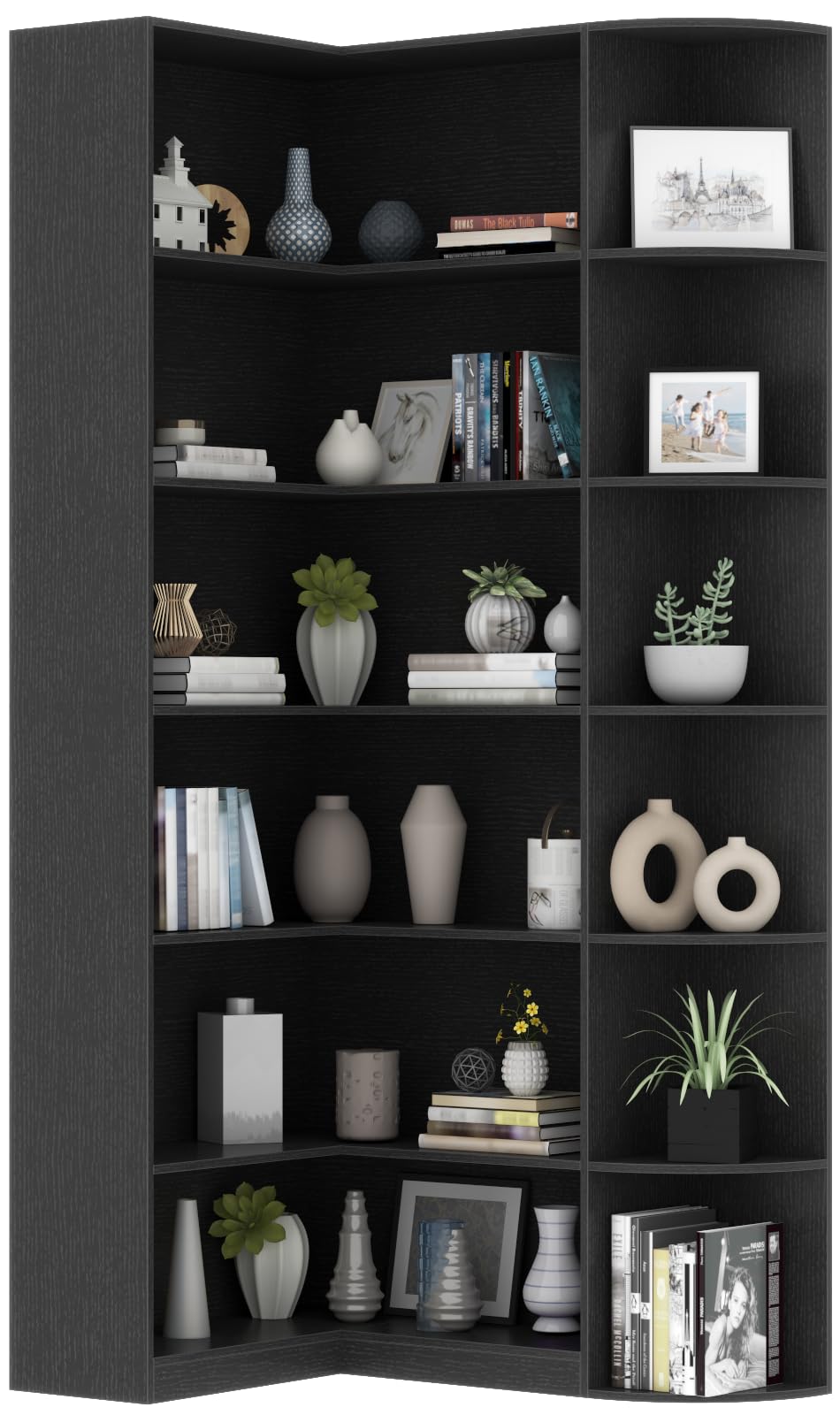 Black 6 Tiers L-Shaped Book Shelf D348353