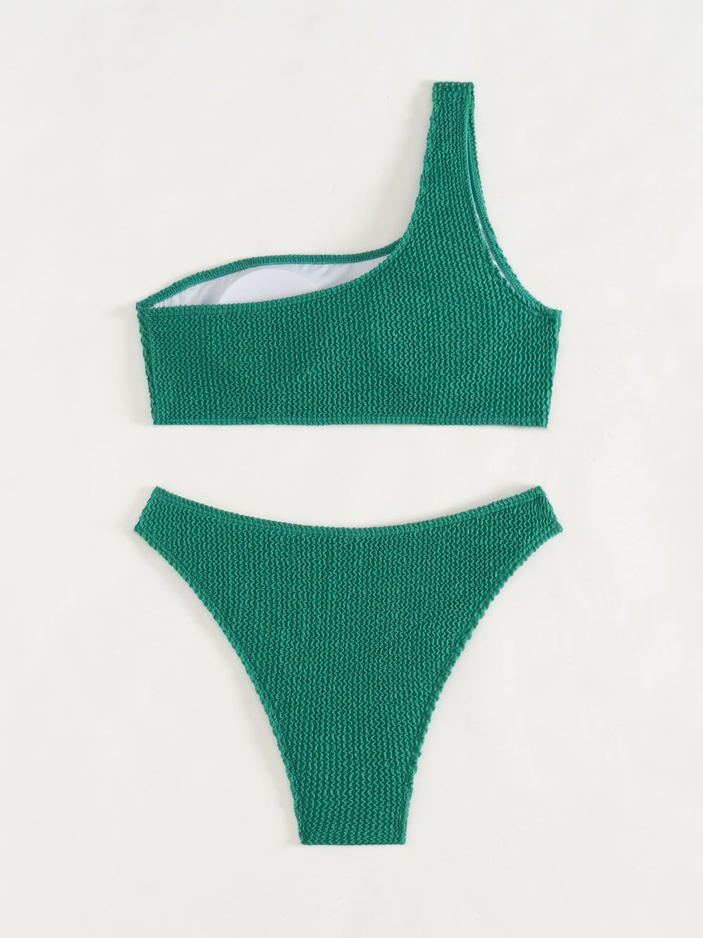 One Shoulder Ribbed Textured Two Piece Swimsuit C877