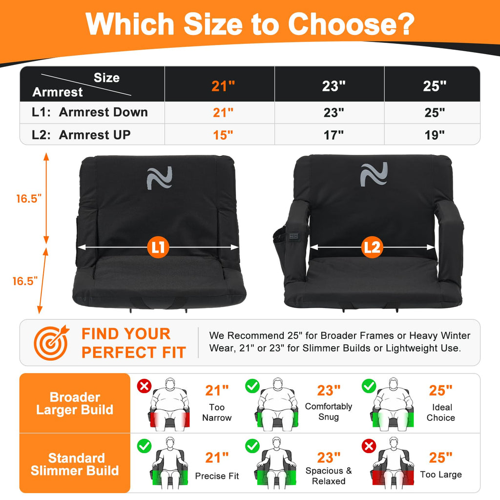 Wide Heated Stadium Seat with Back Support & Cushion K1664