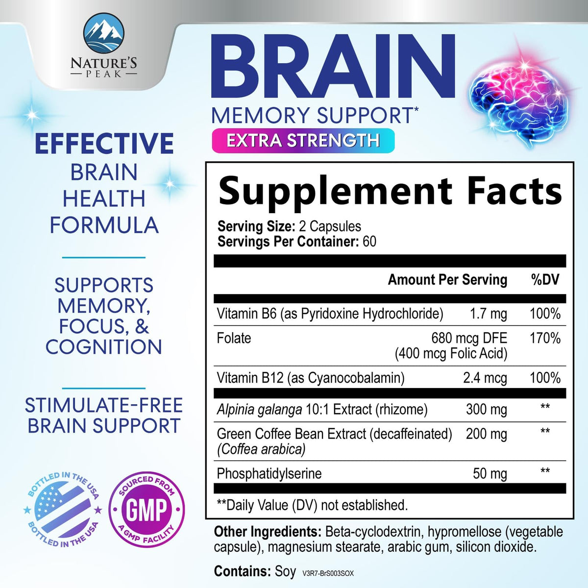 120 Capsules Brain Memory Supplement with Vitamin B6 B12 Folate & Phosphatidylserine E89501