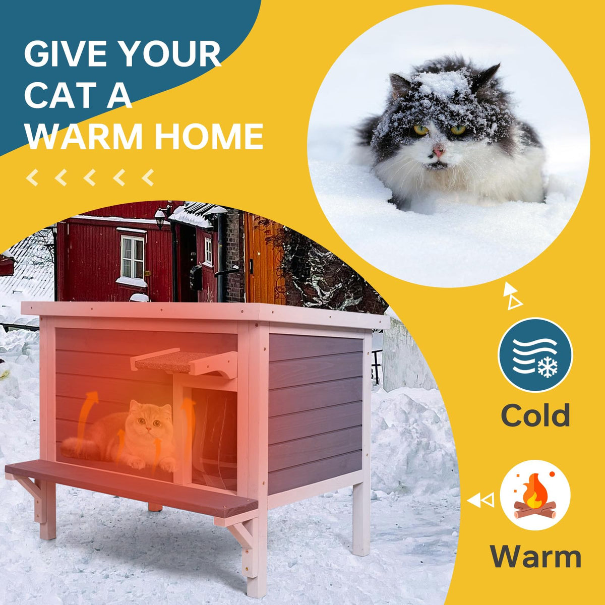 Weatherproof Outdoor Cat House with Elevated Floor C4737