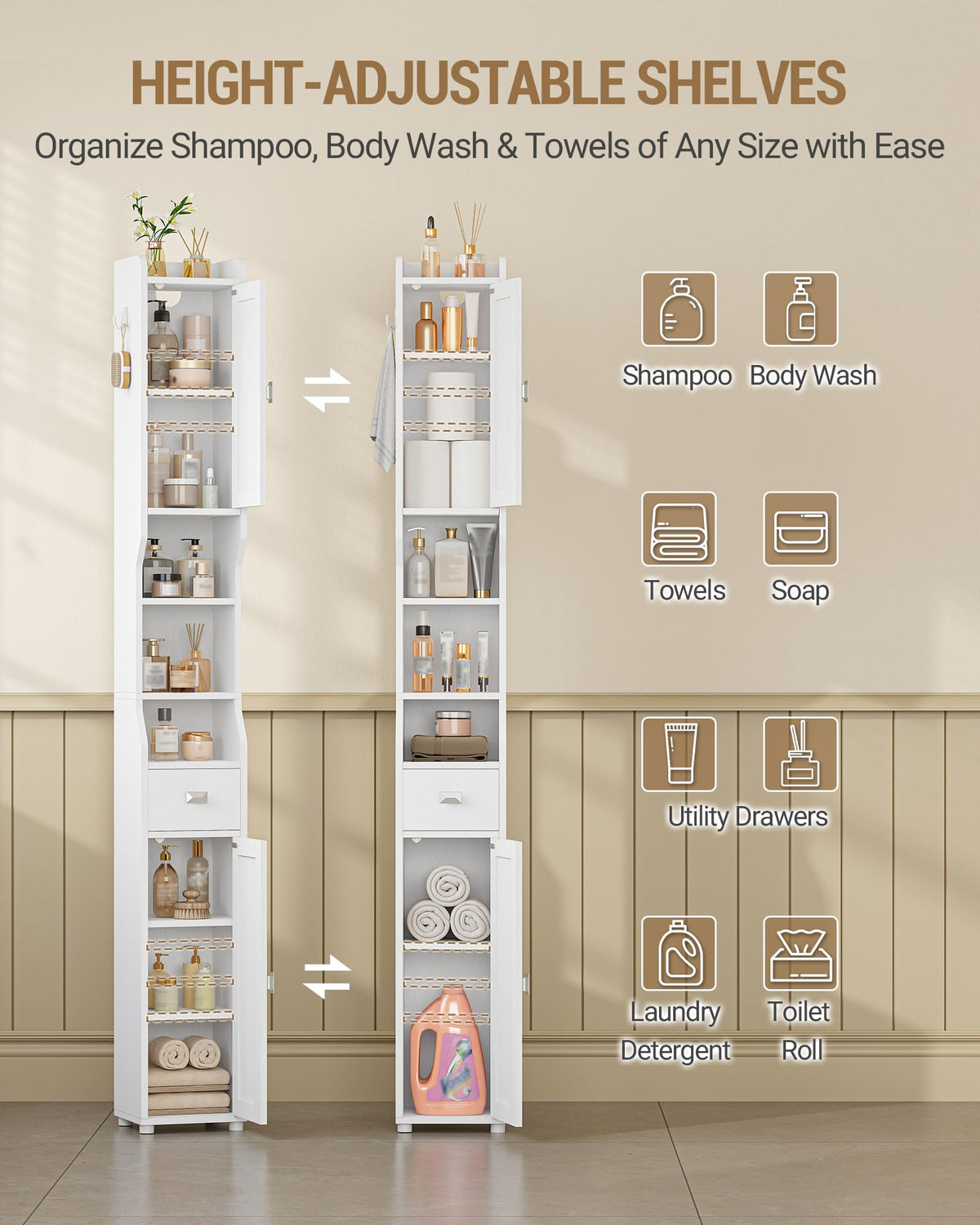 White Tall Narrow Bathroom Storage Cabinet L869