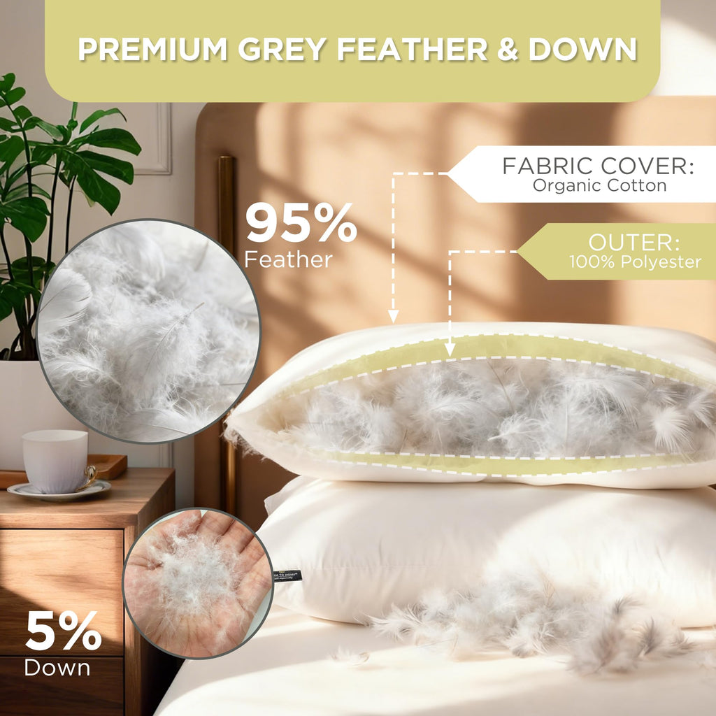 Feather and Down Pillows, 100% Organic Cotton Cover W1639