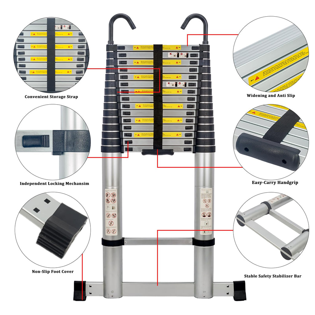 20.3 FT Aluminum Telescopic Ladder 330lbs K6675