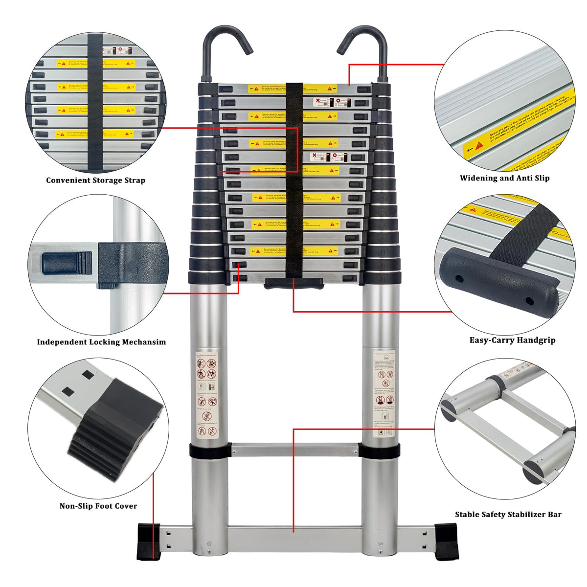 20.3 FT Aluminum Telescopic Ladder 330lbs K6675