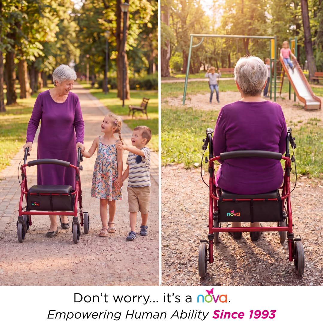 Red Rollator Walker with Padded Seat and 8" Wheels C747
