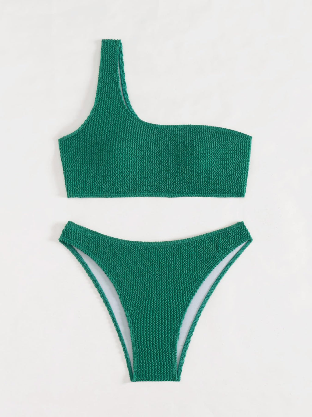 One Shoulder Ribbed Textured Two Piece Swimsuit C877