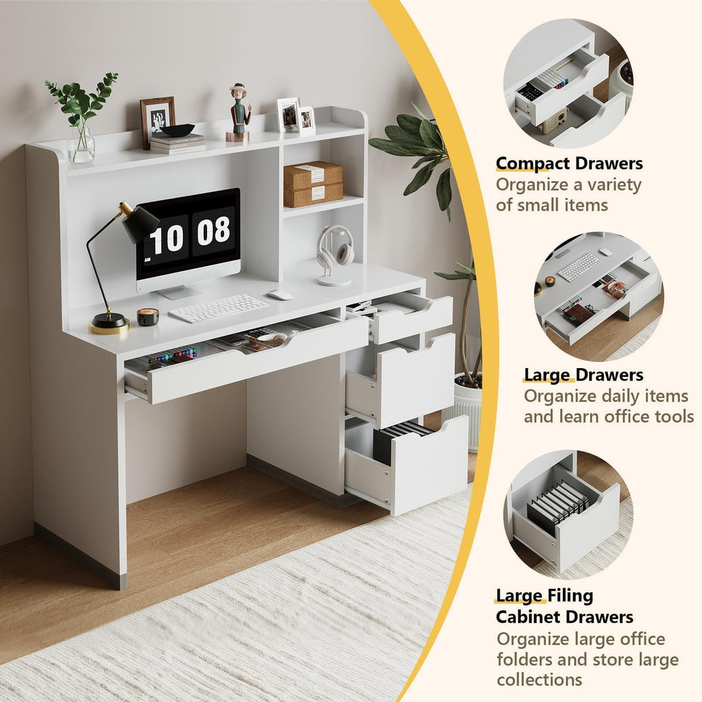 White Desk with Hutch and 4 Drawers I1526