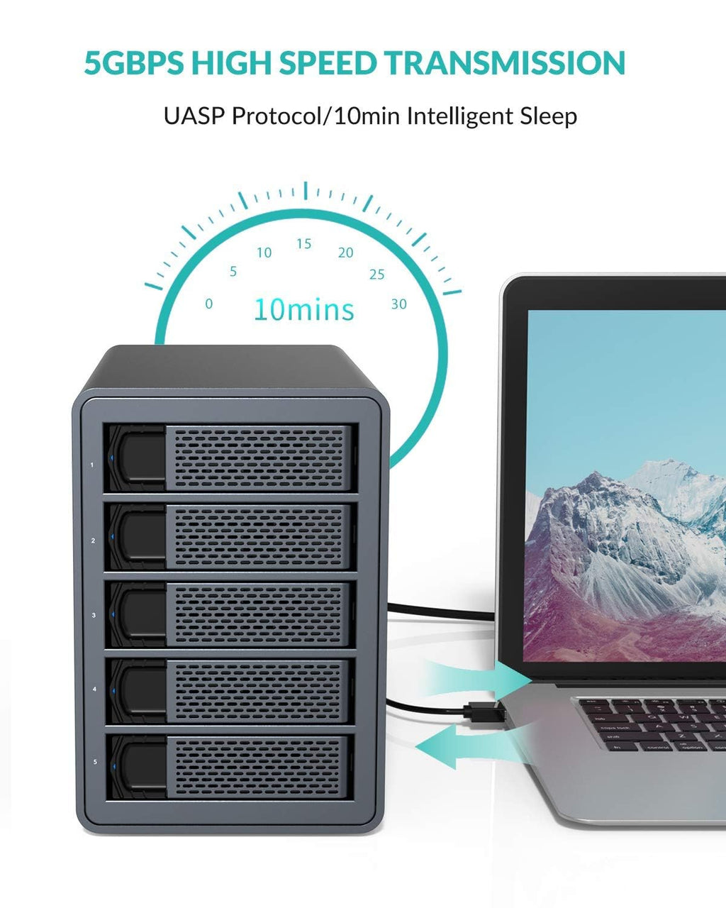 5 Bay Aluminum USB3.0 RAID Hard Drive Enclosure A296931