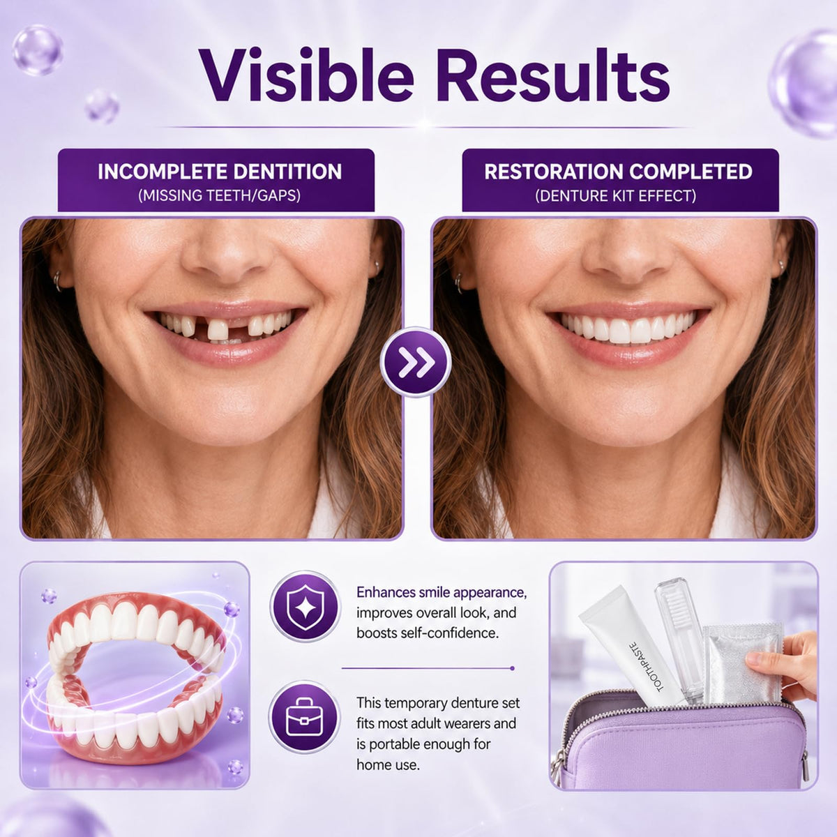 Heat Moldable Custom Fit Upper & Lower False Teeth U765280