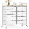 White 12 Drawers Rolling Storage Cart with Wooden Top T8792