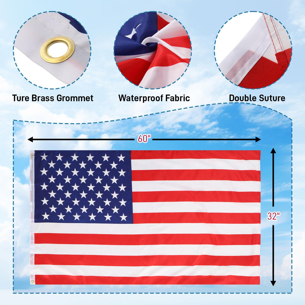 20FT Sectional Heavy Duty Aluminum Flag Pole Kit with 3x5 ft American Flag W825